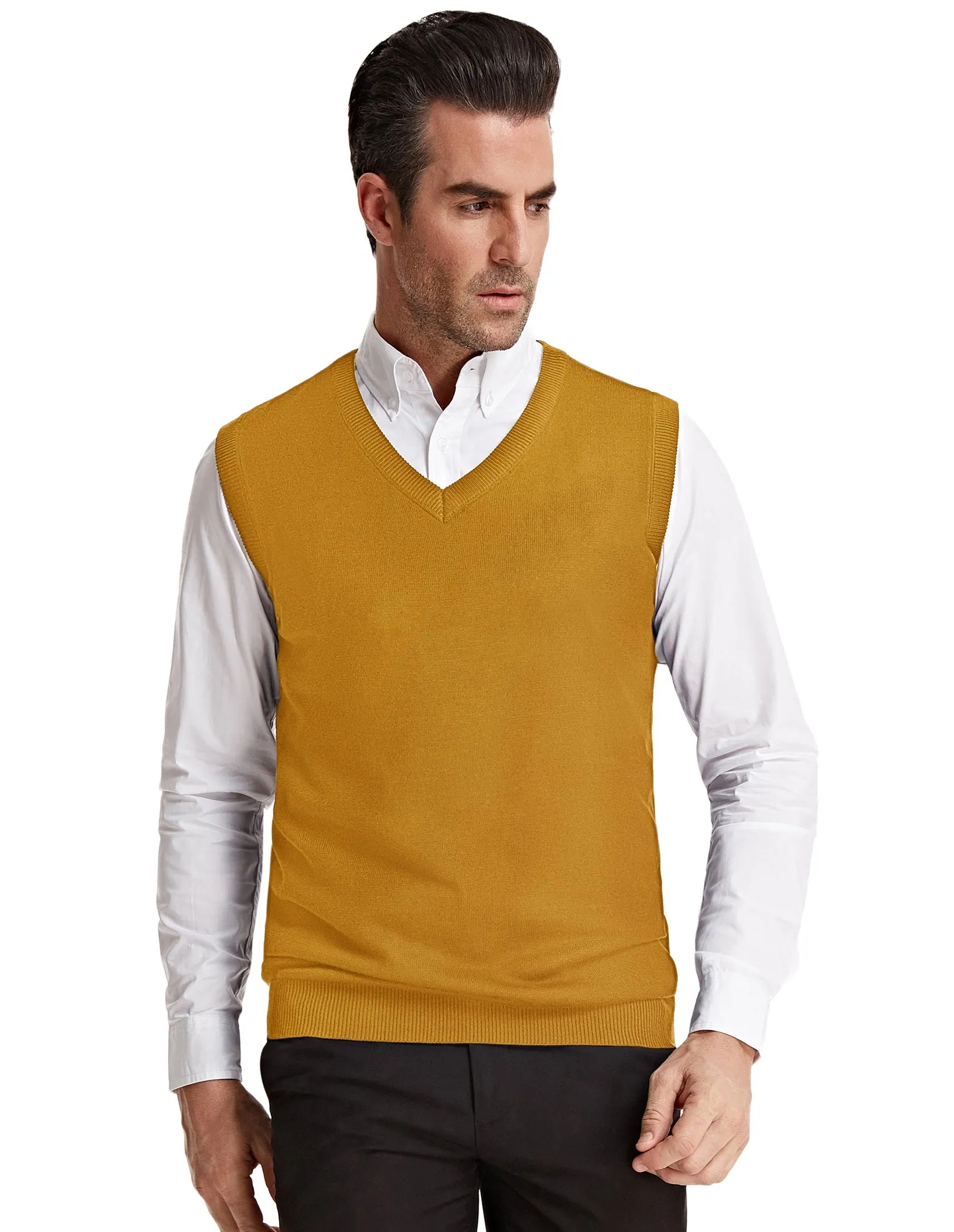 Mens V-Neck Knitted Sweater Vest Solid Plain Sleeveless Pullover Knitwears