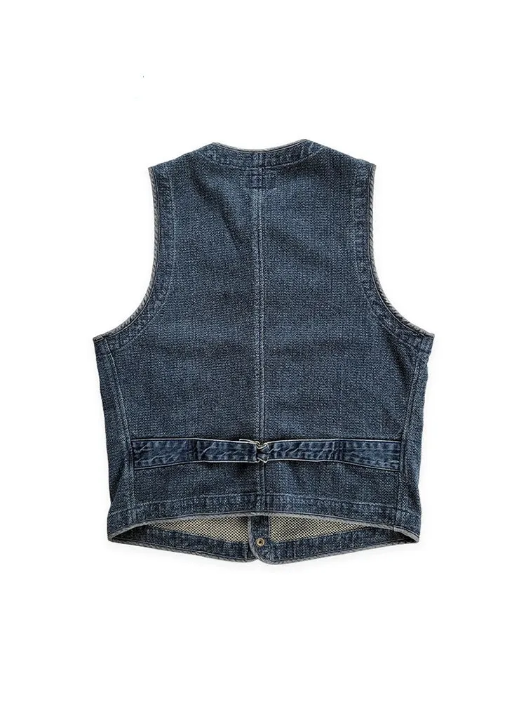 Men's Vintage Style Sleeveless Jacket with O-Neck and Pockets