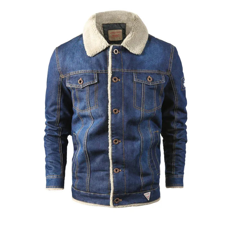 Men's Winter Casual Fleece Thick Lapel Oversized Denim Jacket