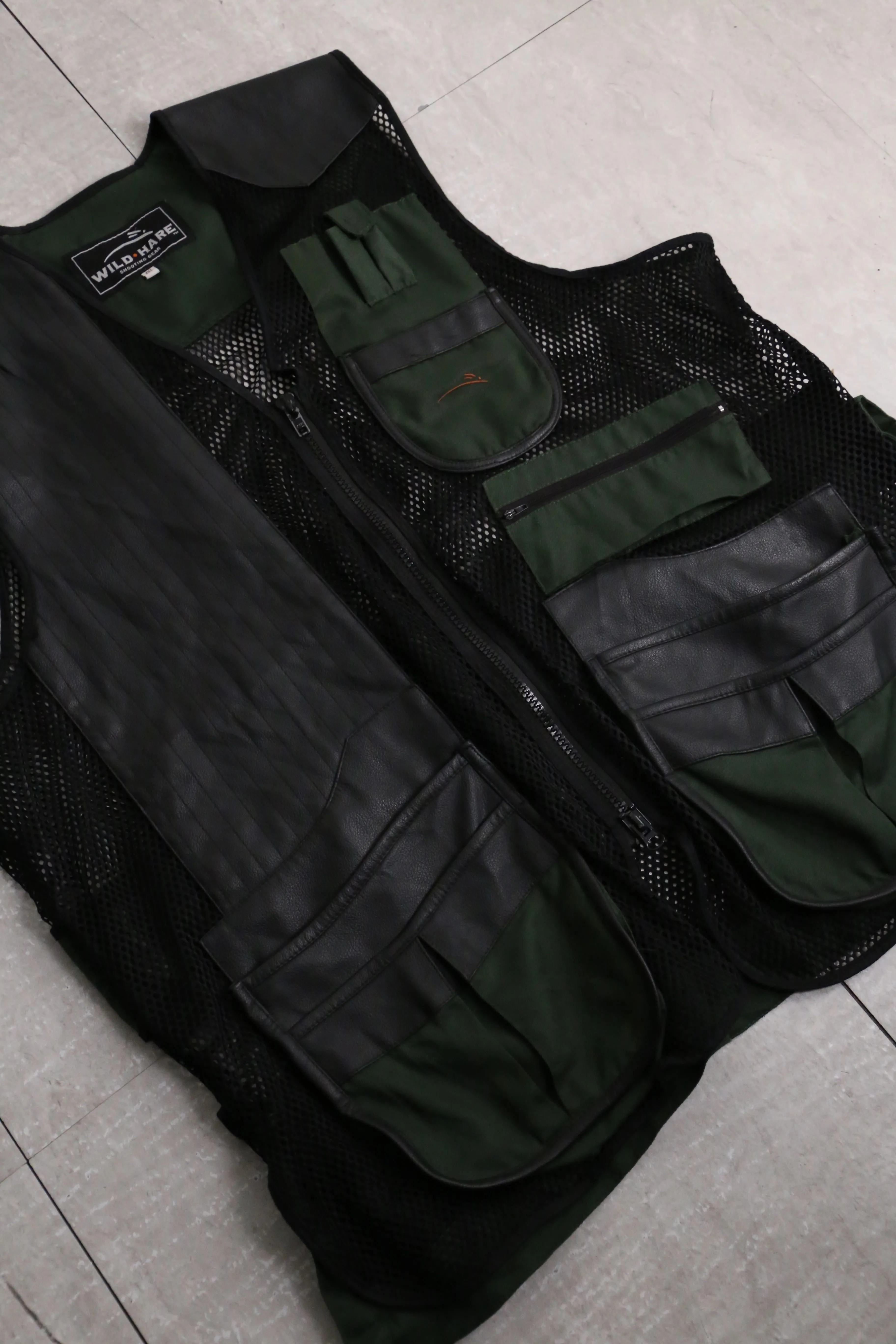 mesh × leather switch design big vest