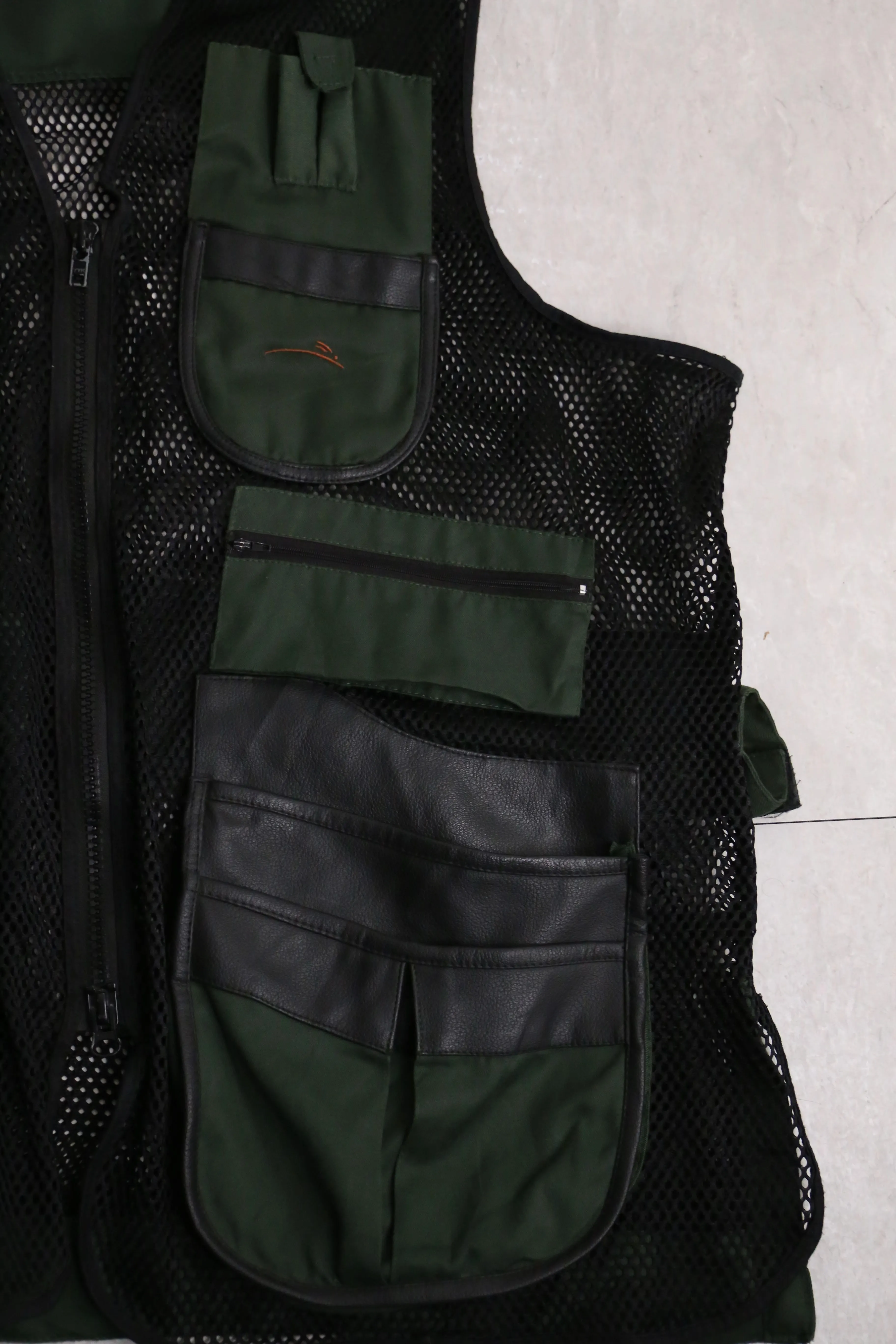 mesh × leather switch design big vest