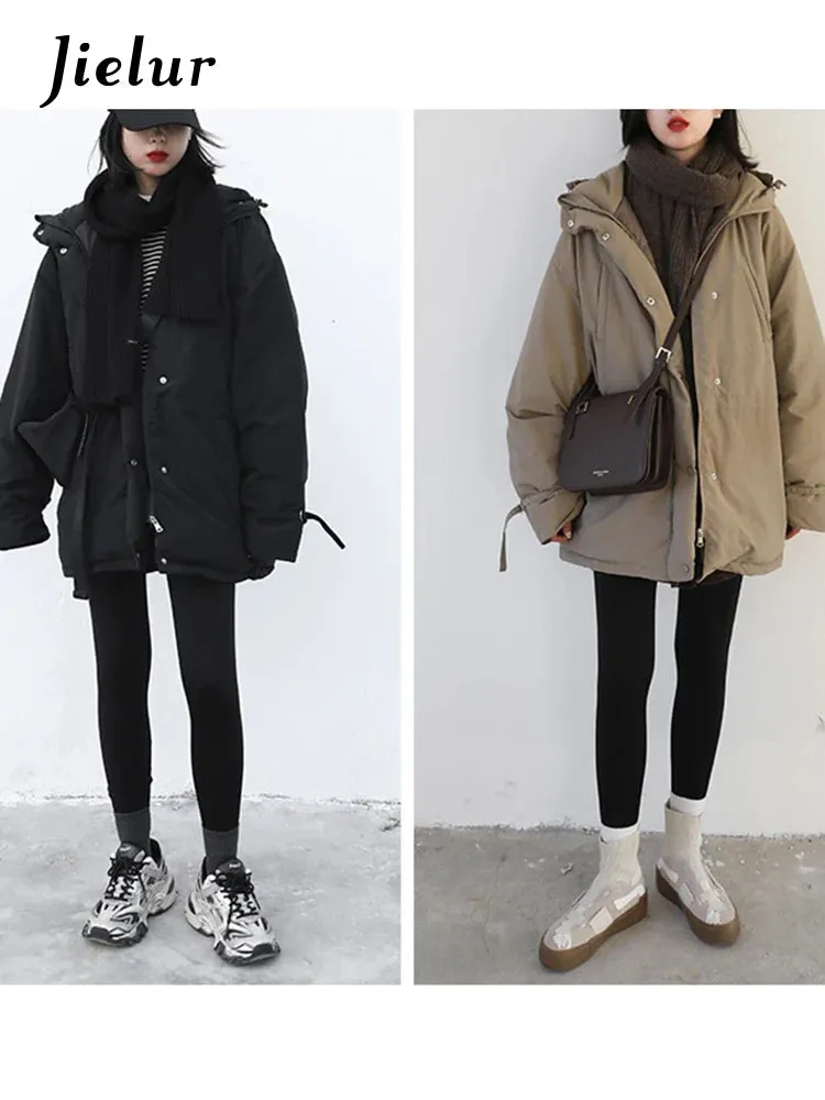 Metaversmall Korean Style Loose Hooded Padded Coat Autumn Winter Thick Padded Coat Drawstring Bread Coat Winter