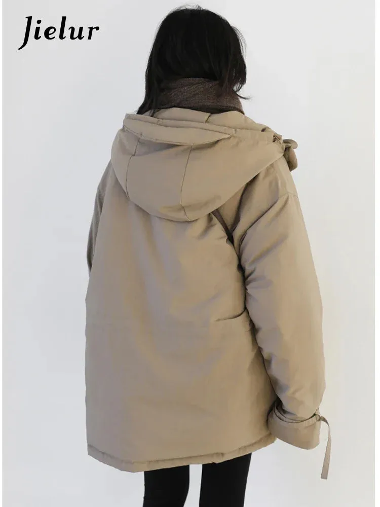 Metaversmall Korean Style Loose Hooded Padded Coat Autumn Winter Thick Padded Coat Drawstring Bread Coat Winter