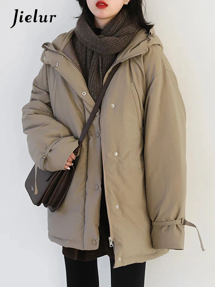 Metaversmall Korean Style Loose Hooded Padded Coat Autumn Winter Thick Padded Coat Drawstring Bread Coat Winter