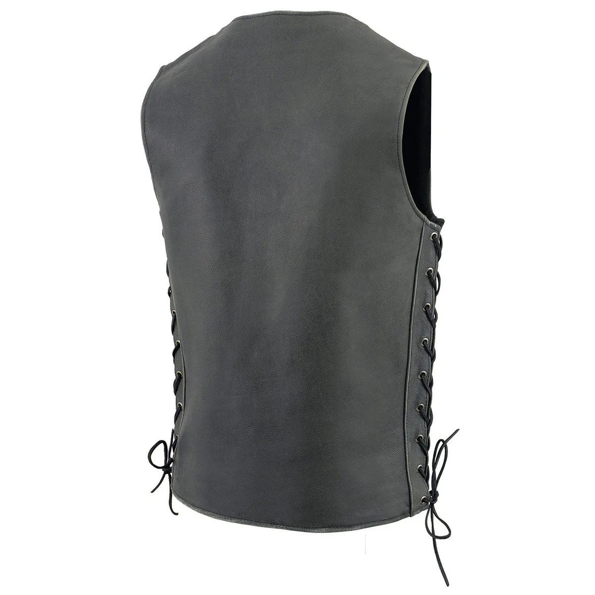 Milwaukee Leather MLM3521 Men's Distress Grey Leather Vest - V-Neck Straight Bottom Side Lace Motorcycle Rider Vest