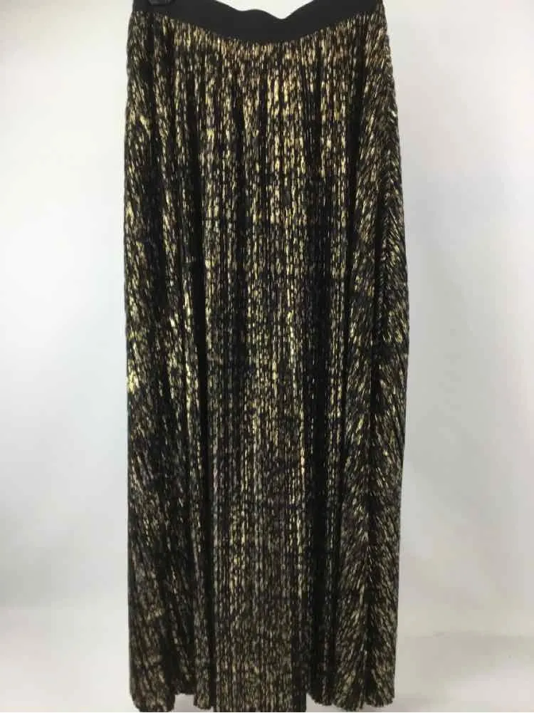 Molly Bracken Women Size M Gold/black NWT metallic thread pleated Maxi Skirt