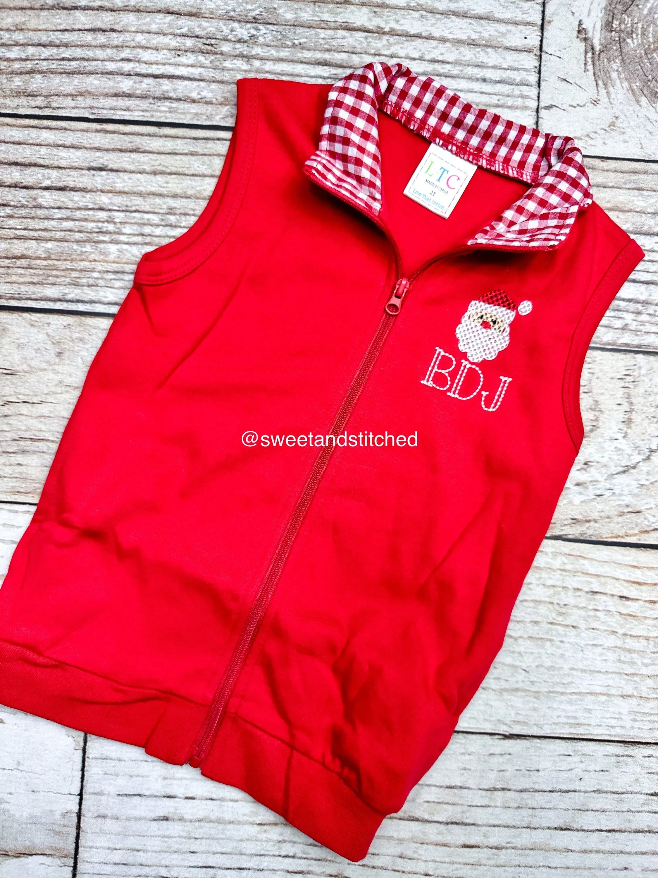 Monogrammed Boys Christmas vest with santa design, Monogrammed Christmas outfit for boys, Monogrammed toddler vest, Christmas sweater