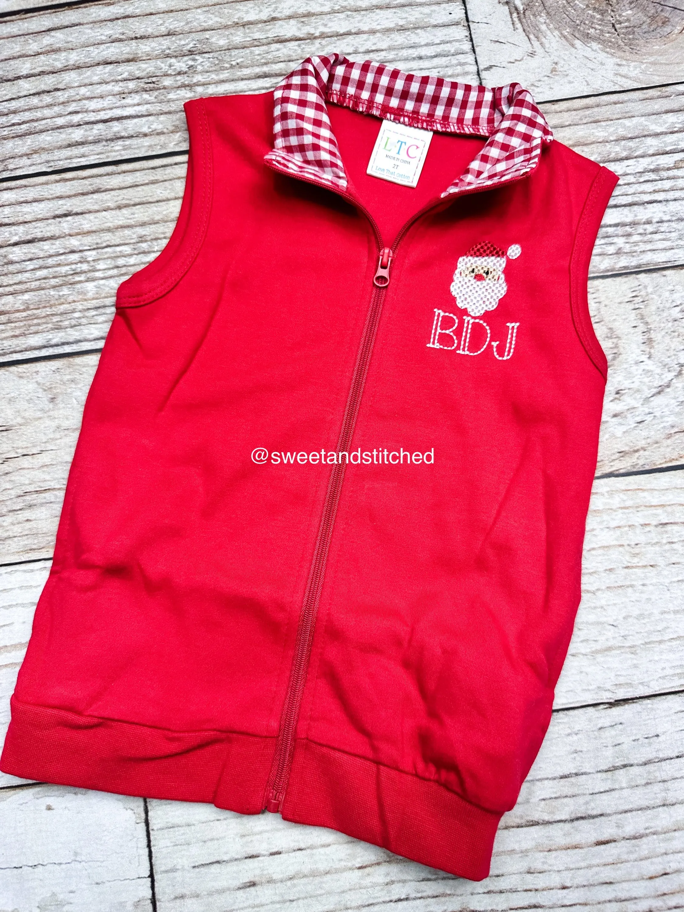 Monogrammed Boys Christmas vest with santa design, Monogrammed Christmas outfit for boys, Monogrammed toddler vest, Christmas sweater