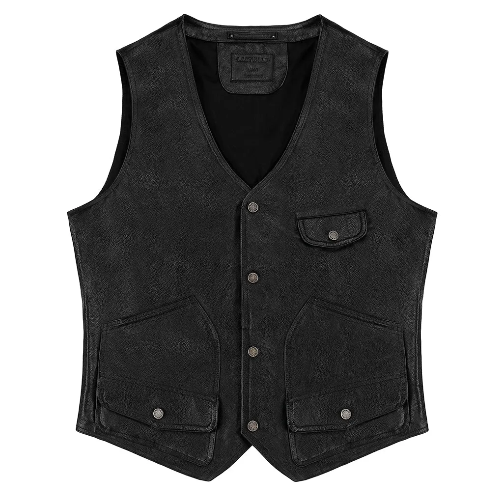 MONTANA LEATHER VEST - RAVEN  BLACK