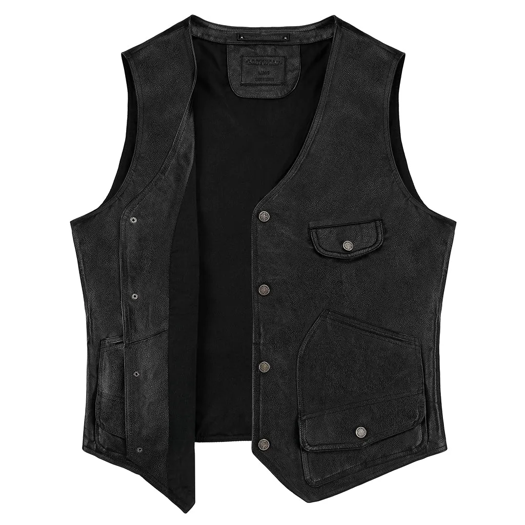 MONTANA LEATHER VEST - RAVEN  BLACK