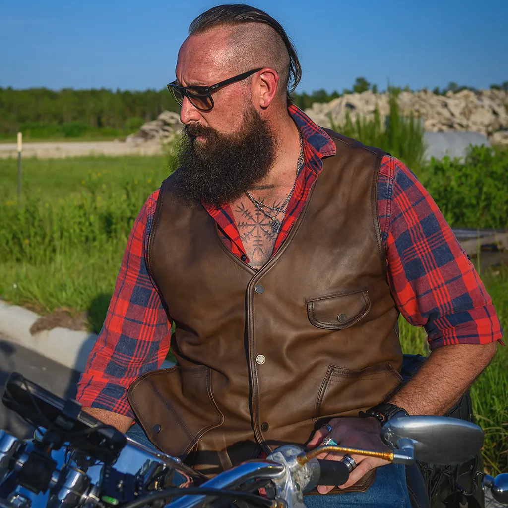 MONTANA LEATHER VEST - TOBACCO BROWN