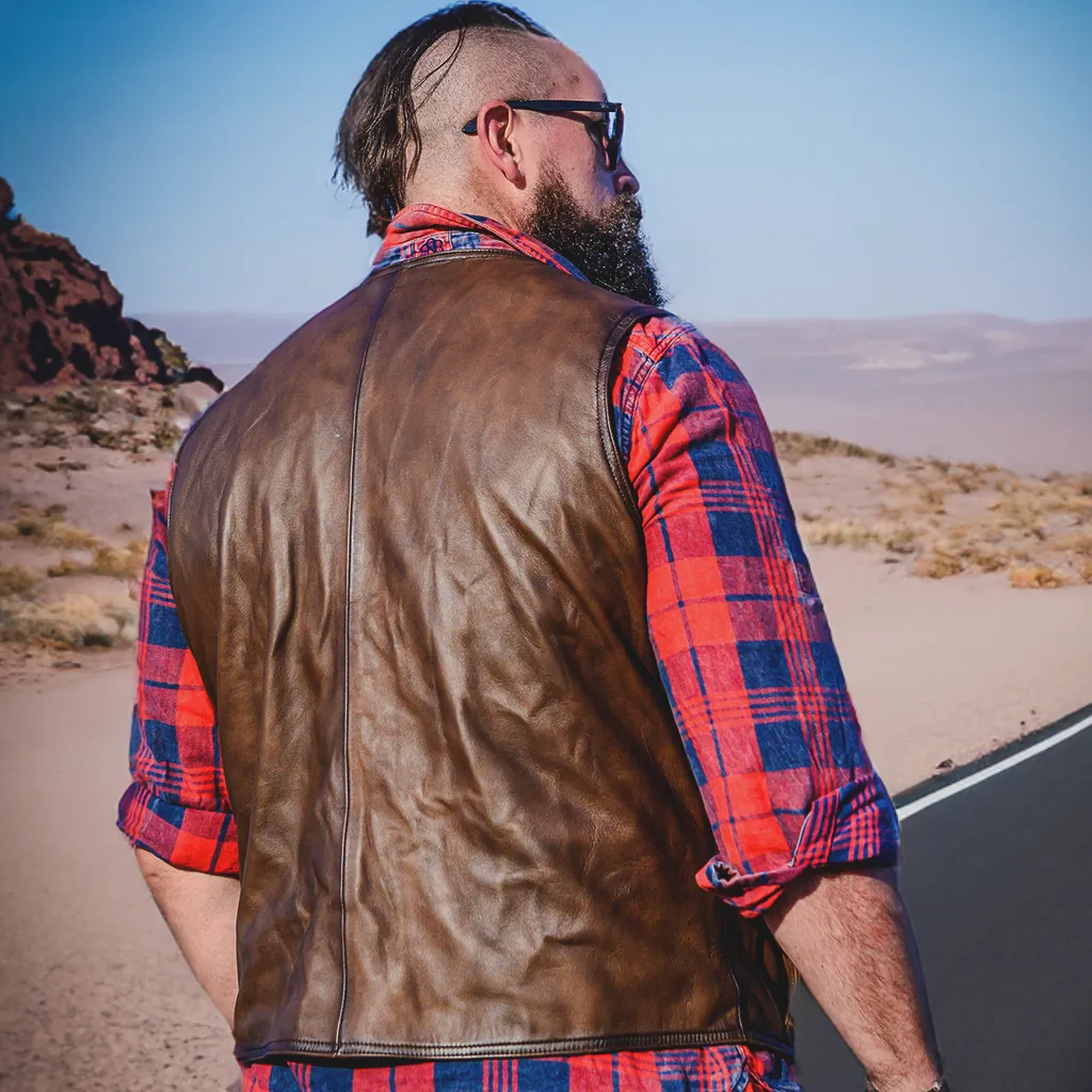 MONTANA LEATHER VEST - TOBACCO BROWN