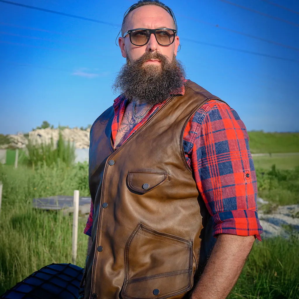 MONTANA LEATHER VEST - TOBACCO BROWN