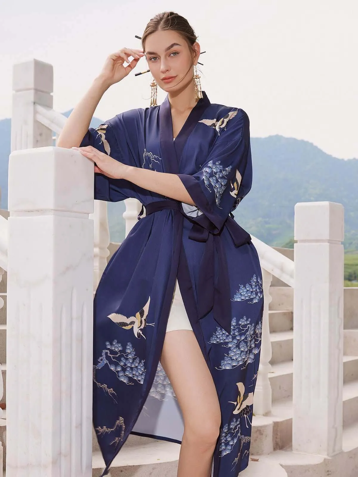 Mountain Crane Kimono Robe