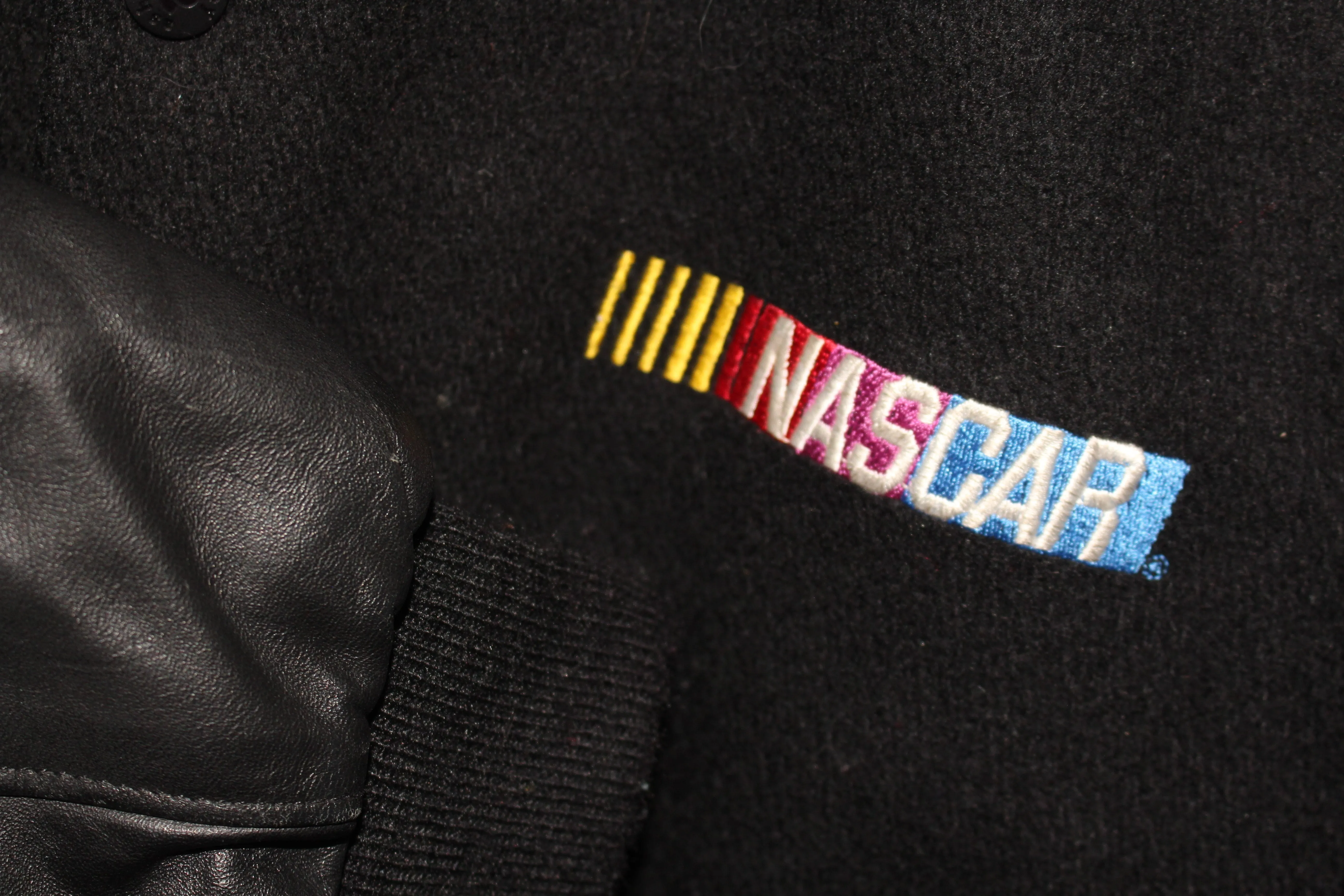 NASCAR Logo Leather Wool Bomber Jacket (S)