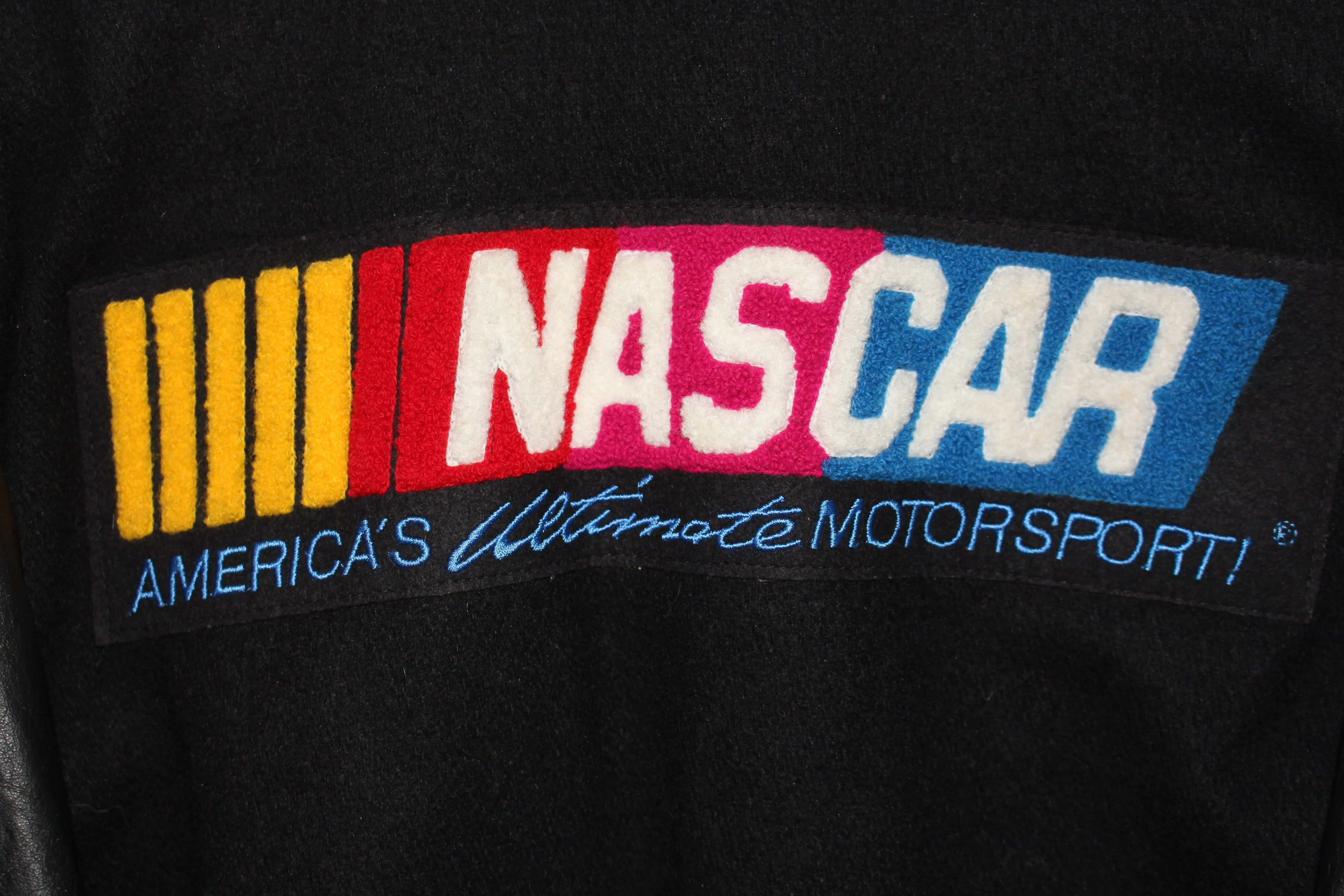 NASCAR Logo Leather Wool Bomber Jacket (S)