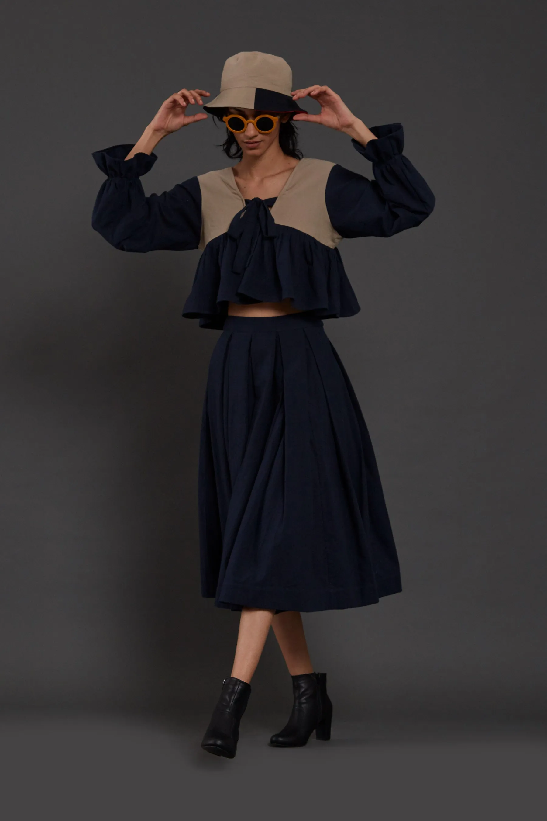 Navy Blue Pleated Skirt