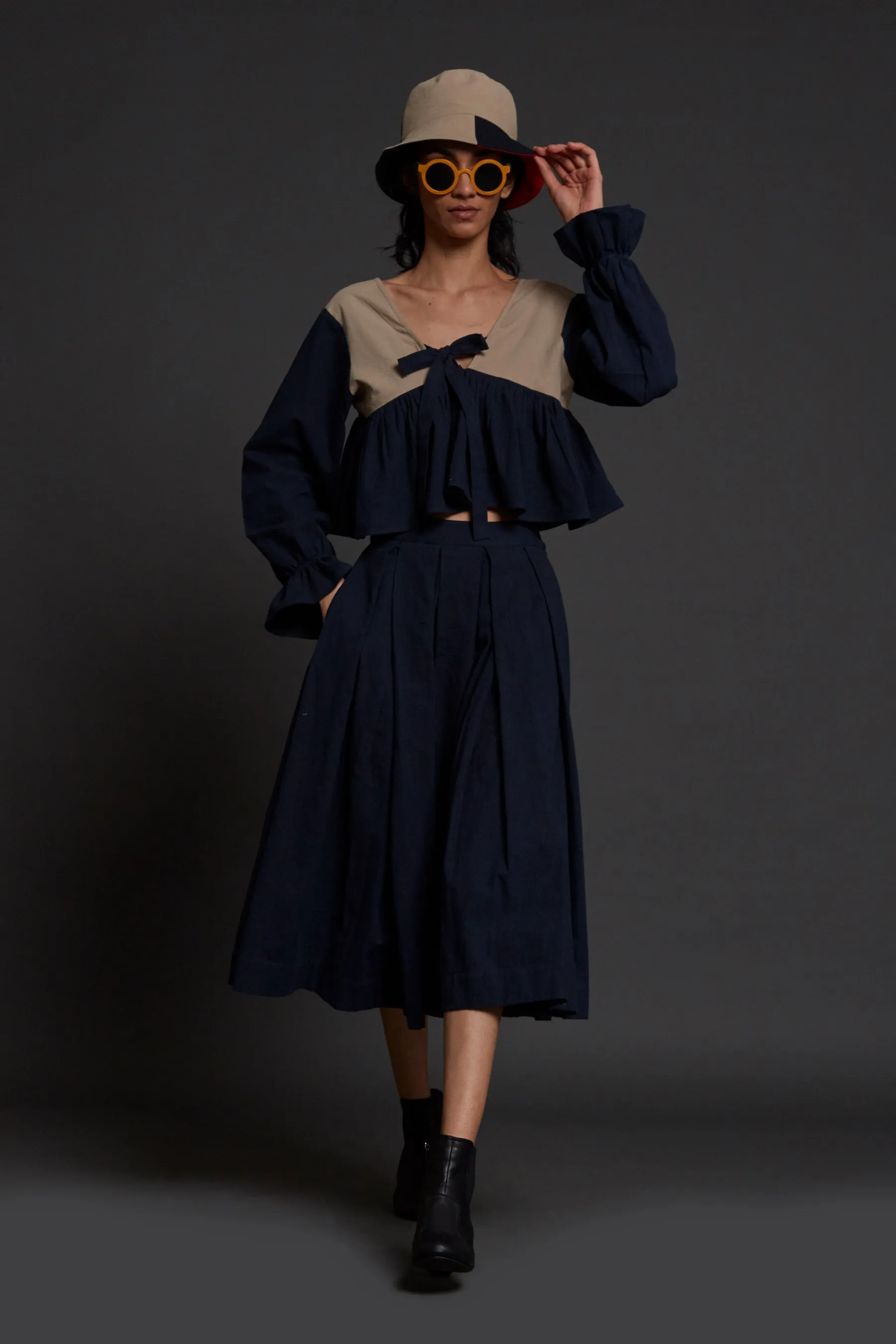 Navy Blue Pleated Skirt