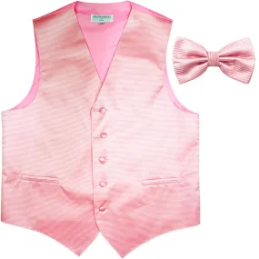 New formal men's tuxedo vest waistcoat & bowtie horizontal stripes prom pink