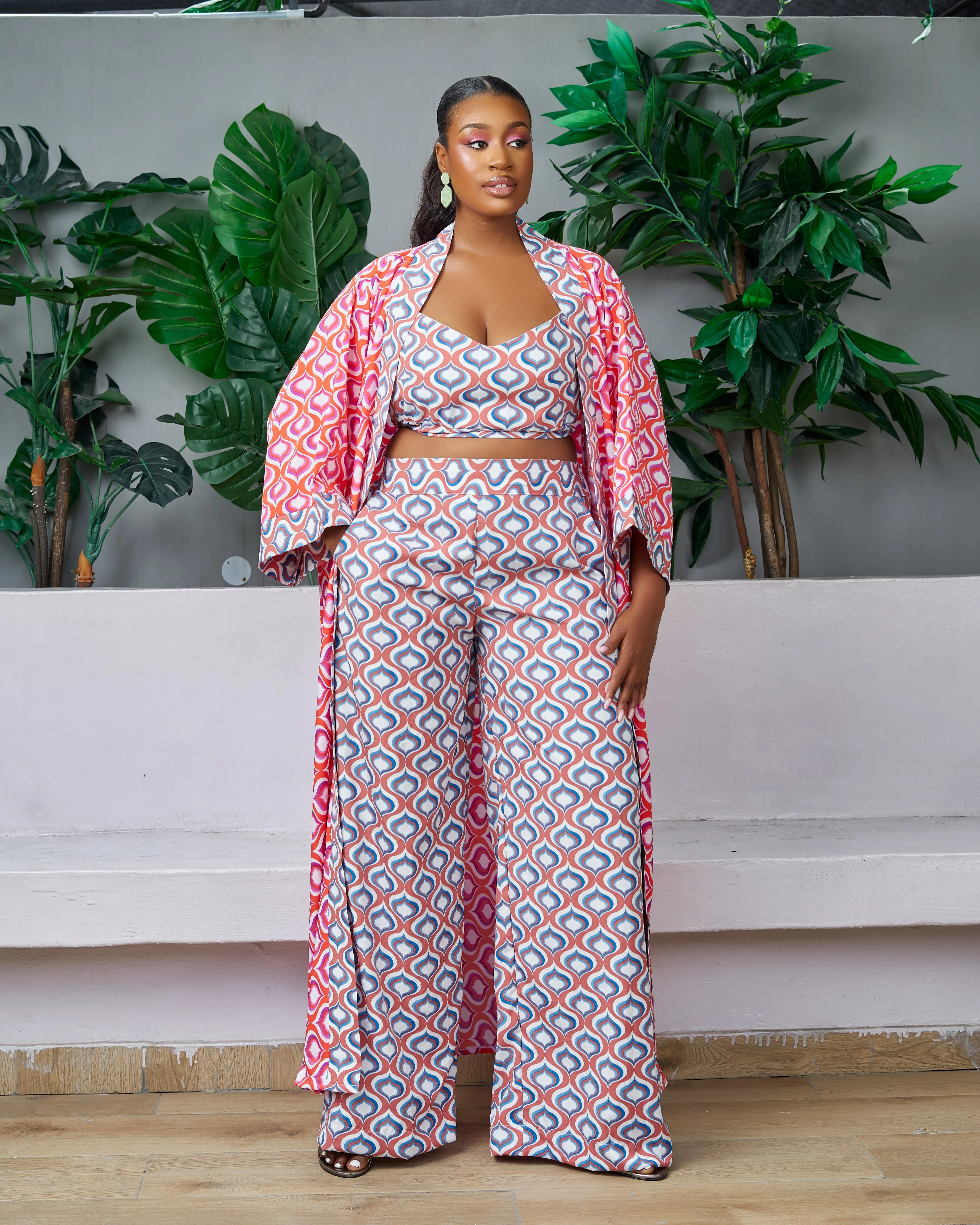 New in African Print Silk Kimono  (Trouser sold Separately)- Kara