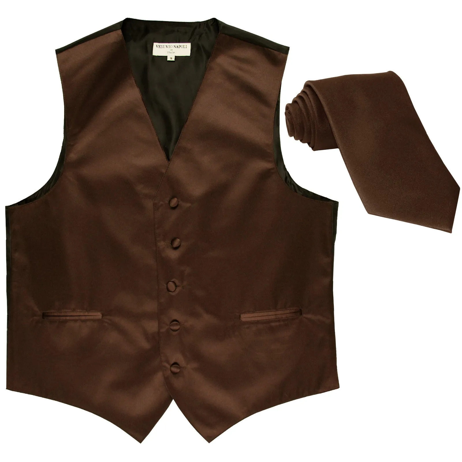 New Men's Formal Tuxedo Vest Waistcoat_Necktie solid wedding prom brown