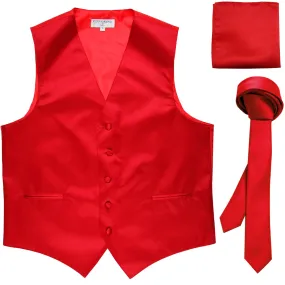 New Men's formal vest Tuxedo Waistcoat_1.5" necktie & hankie set wedding red