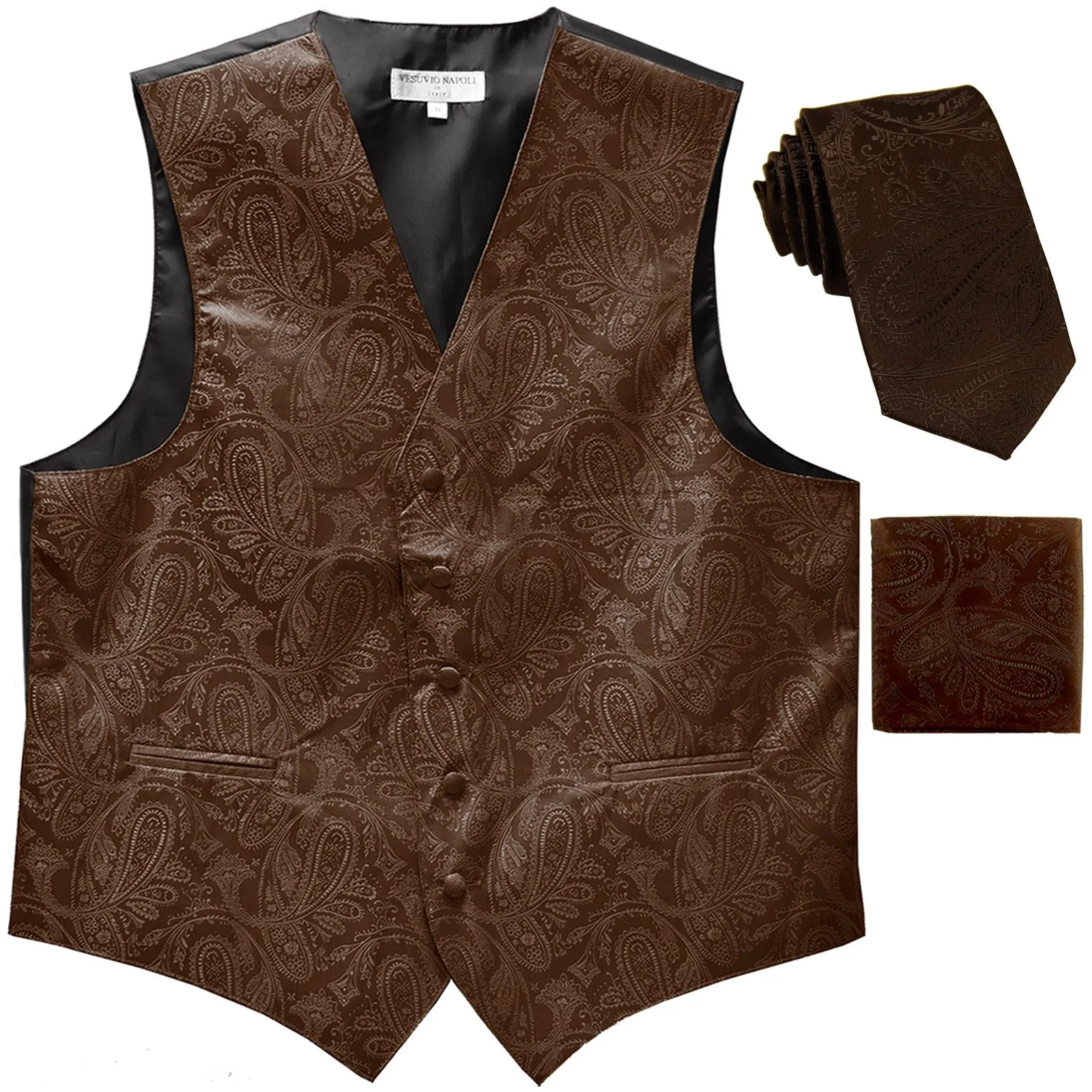 New Men's Formal Vest Tuxedo Waistcoat_2.5" necktie set paisley prom brown