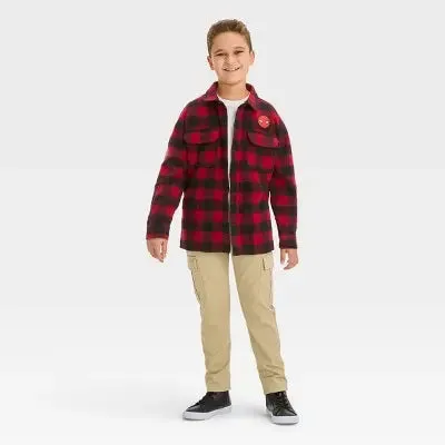 New - Spider-Man Kids Button Up Winter Flannel Fleece Shacket Jacket Relaxed Fit