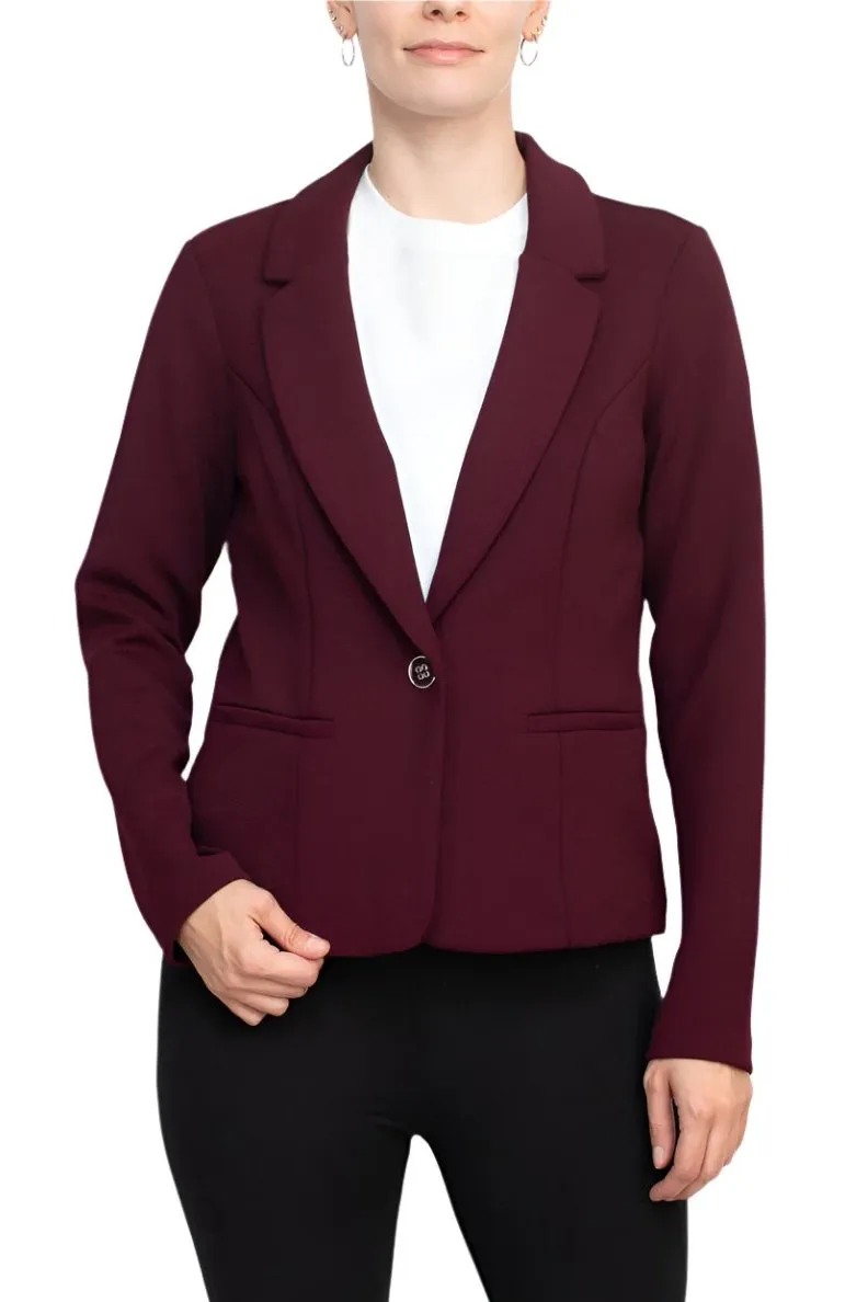 Nina Leonard Collar Neck One Button Long Sleeve Crepe Blazer