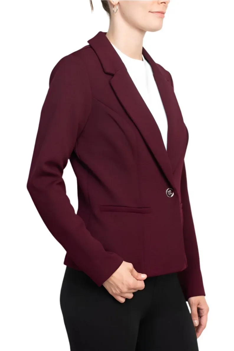 Nina Leonard Collar Neck One Button Long Sleeve Crepe Blazer