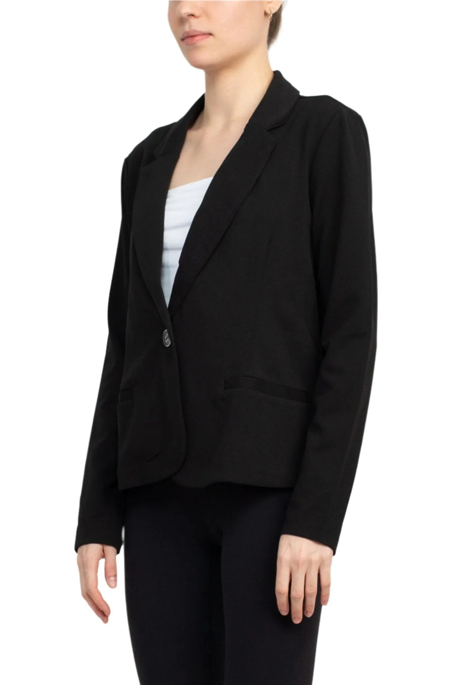 Nina Leonard Collar Neck One Button Long Sleeve Crepe Blazer