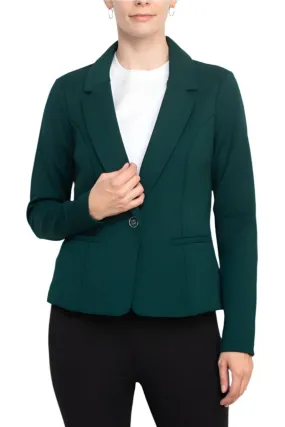 Nina Leonard Collar Neck One Button Long Sleeve Crepe Blazer