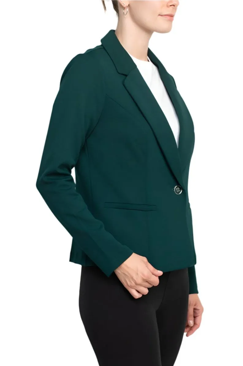 Nina Leonard Collar Neck One Button Long Sleeve Crepe Blazer