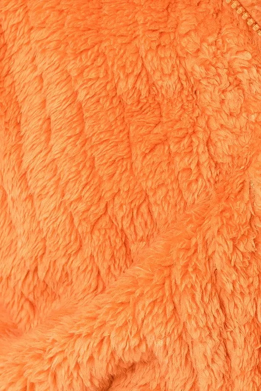 Orange Boxy Fleece Crop Jacket