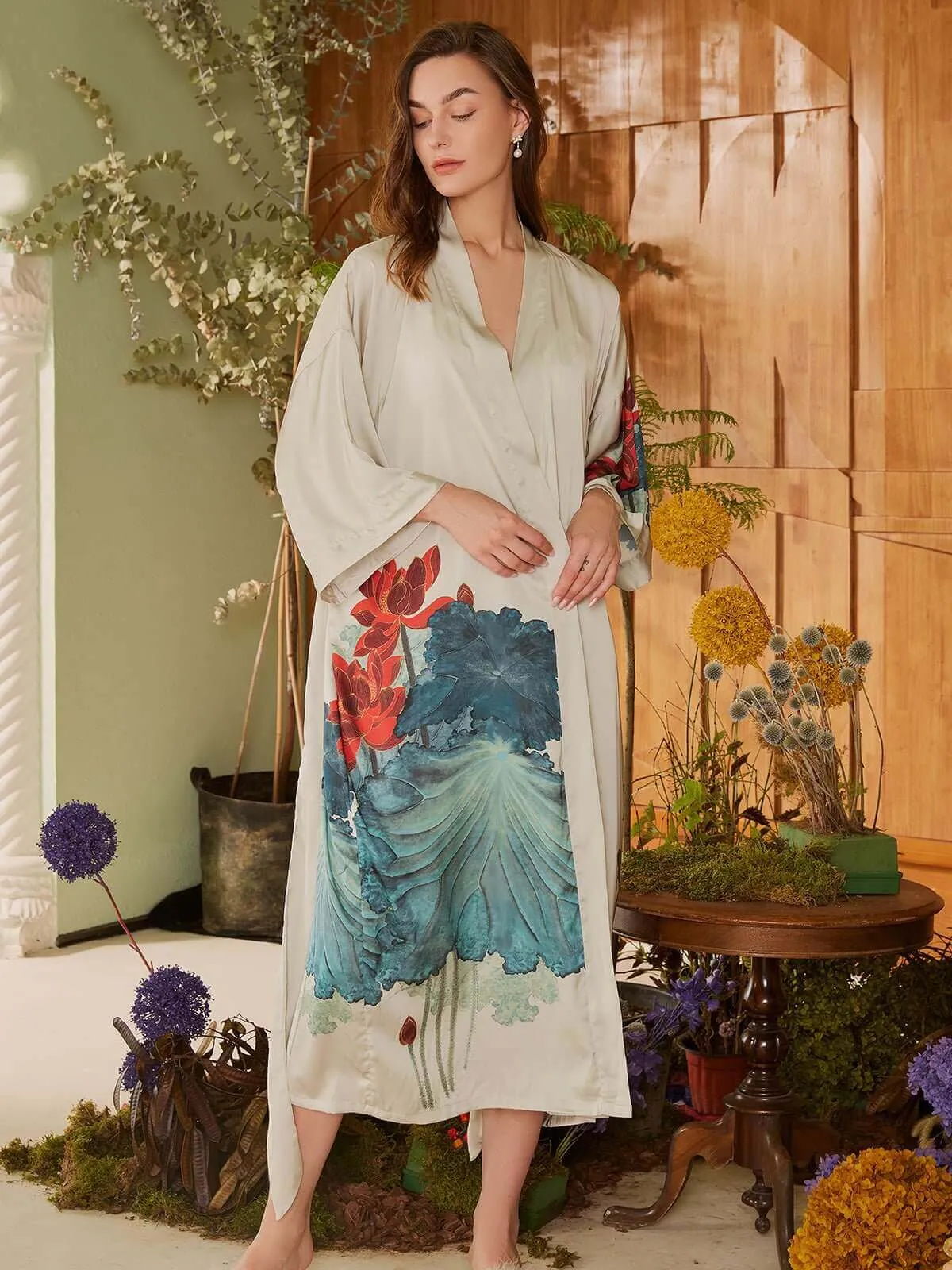 Oriental Lotus Kimono Robe