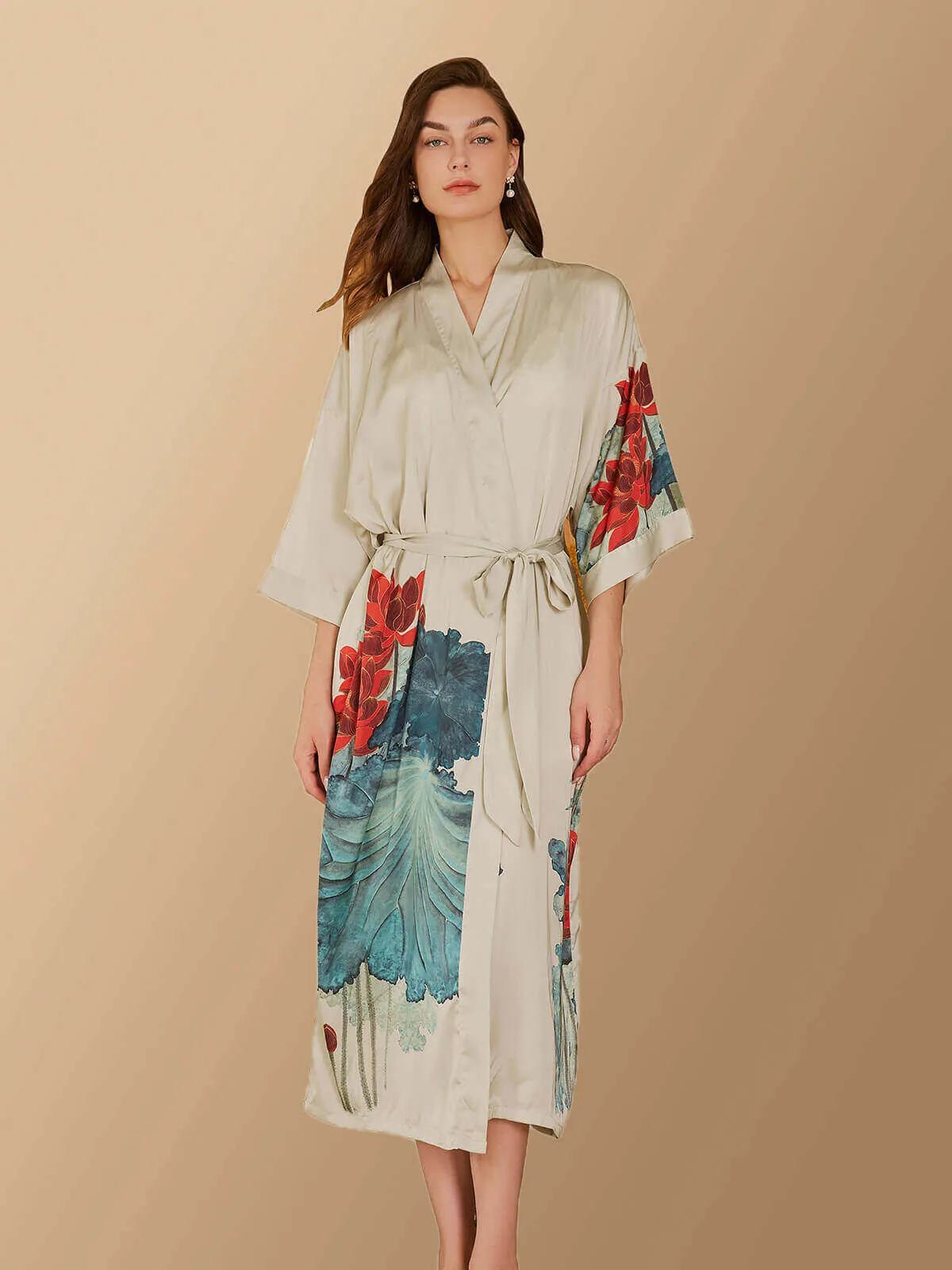 Oriental Lotus Kimono Robe