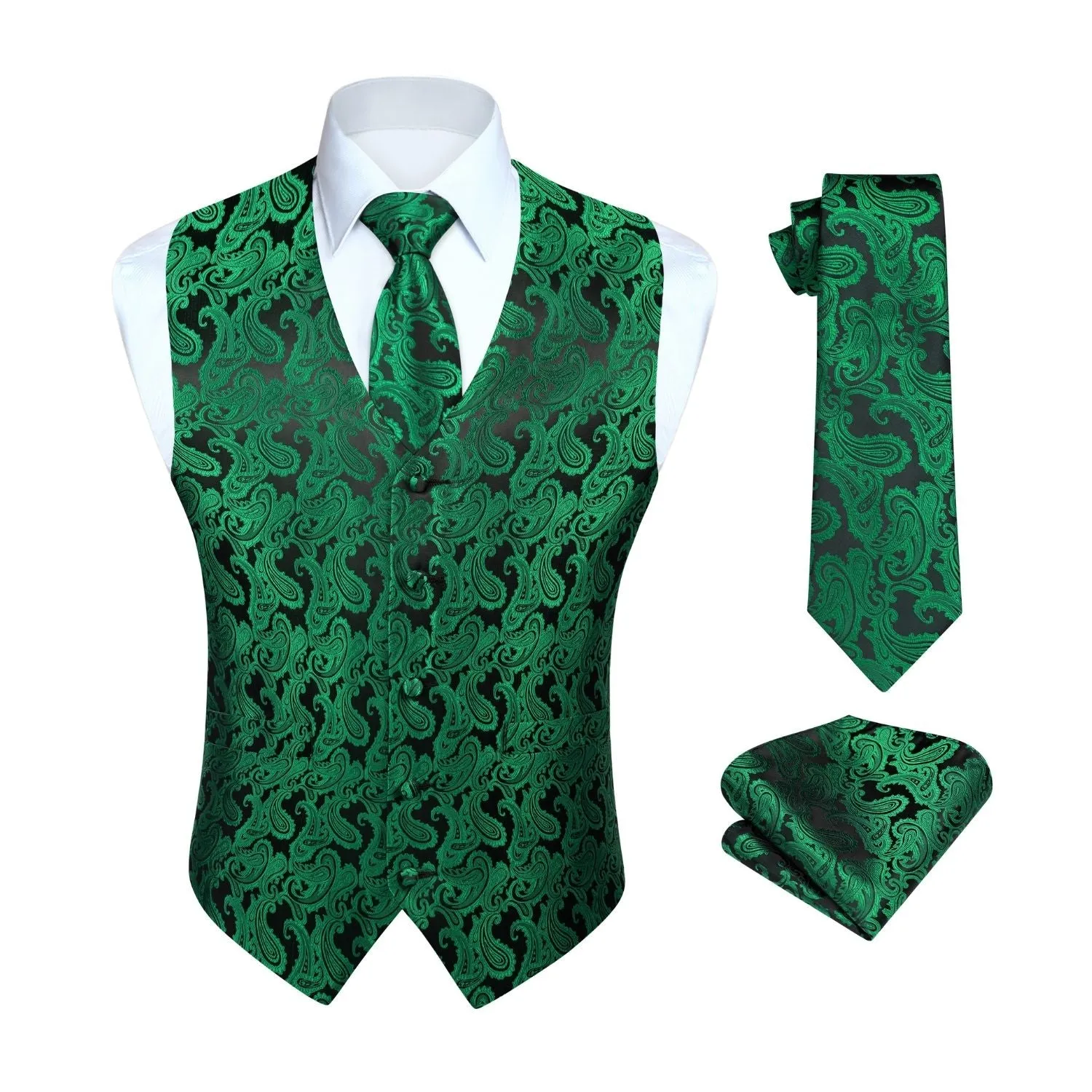 Paisley 3pc Suit Vest Set - GREEN-2