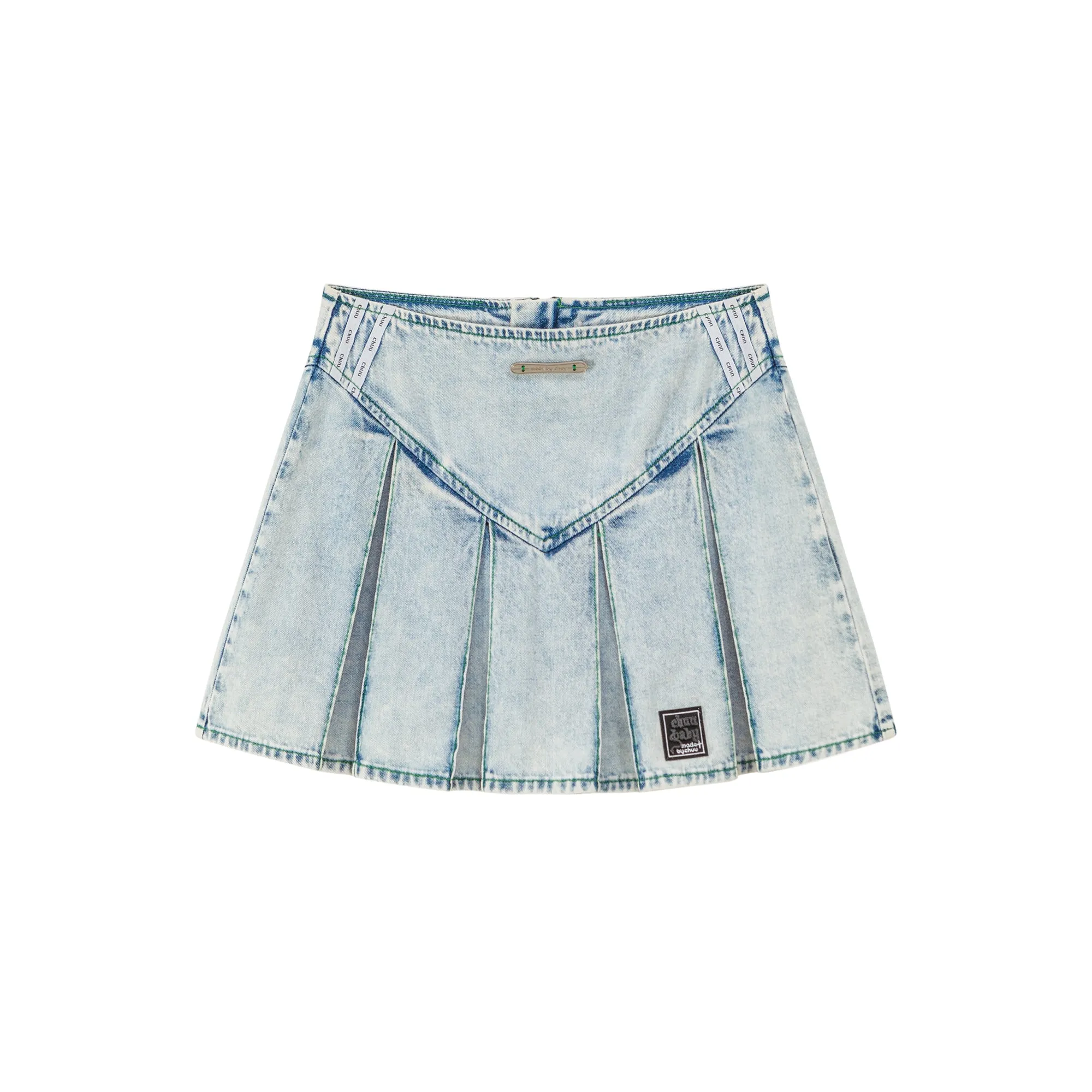 Paradise Island Washed Denim Pleated Skirt