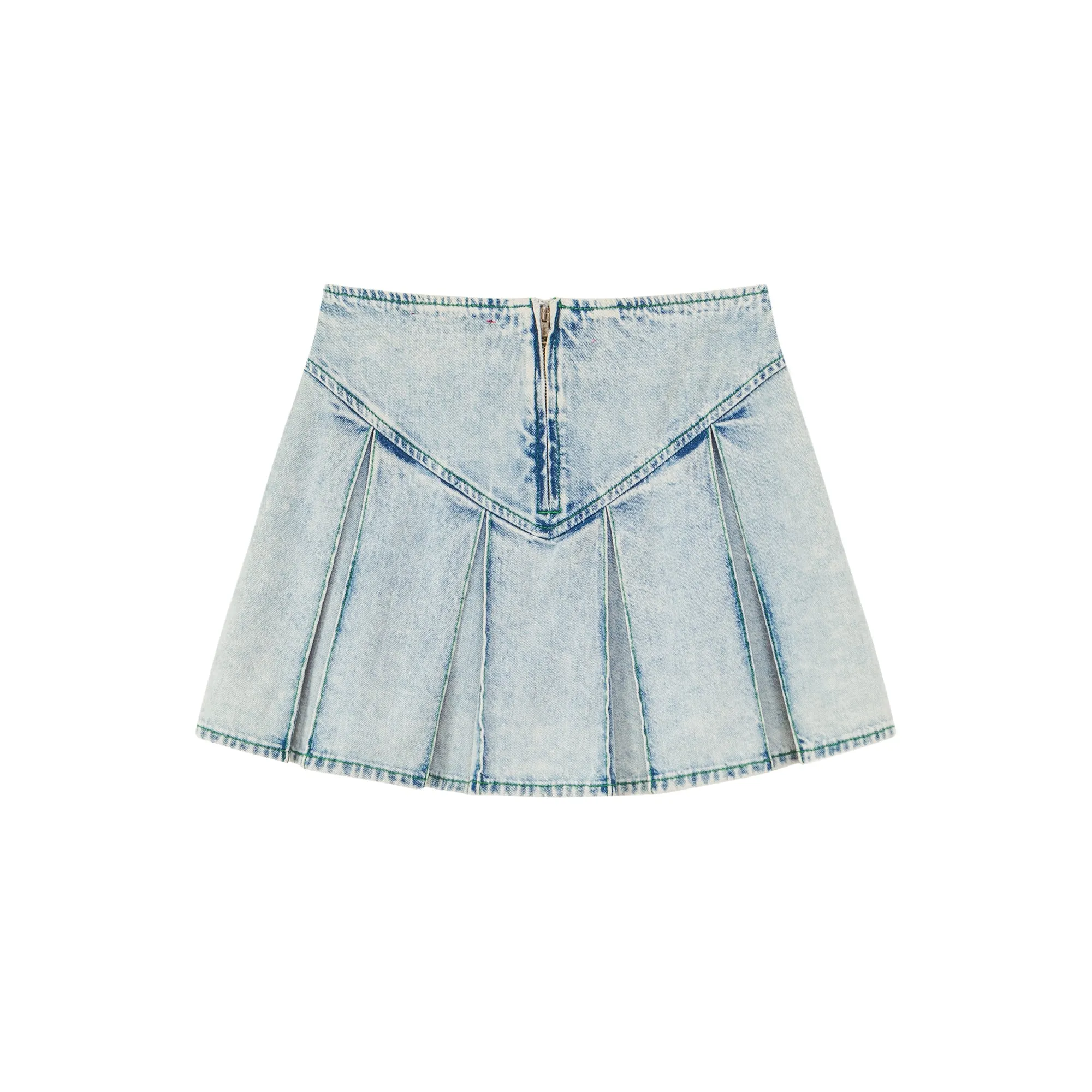 Paradise Island Washed Denim Pleated Skirt