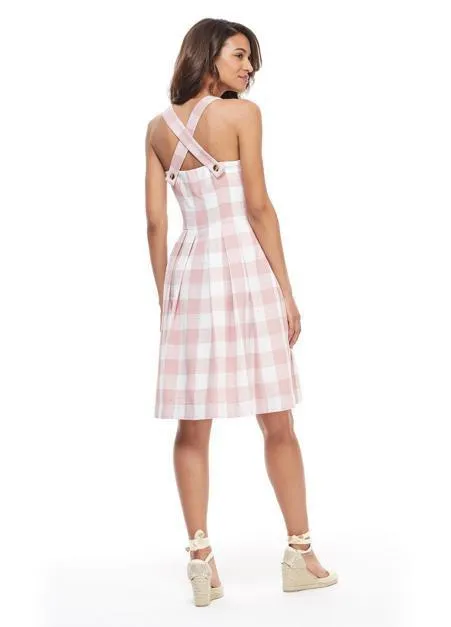 Pink and White Gingham Squareneck Mini Dress