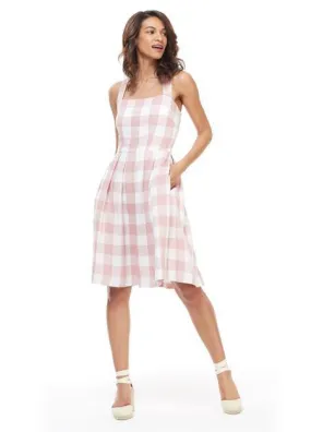 Pink and White Gingham Squareneck Mini Dress