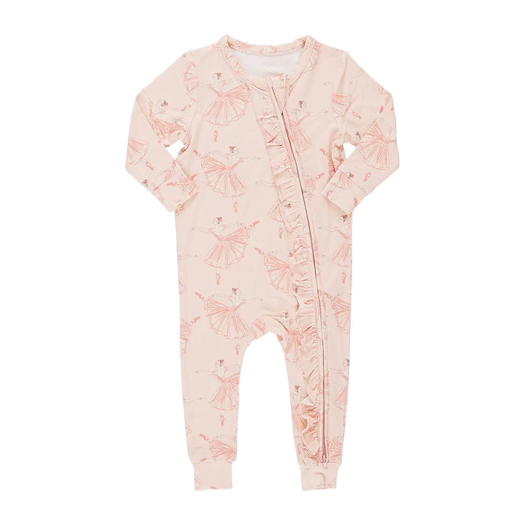 Pink Chicken Baby Girls Ruffle Bamboo Romper - Pink Ballerinas