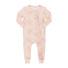 Pink Chicken Baby Girls Ruffle Bamboo Romper - Pink Ballerinas