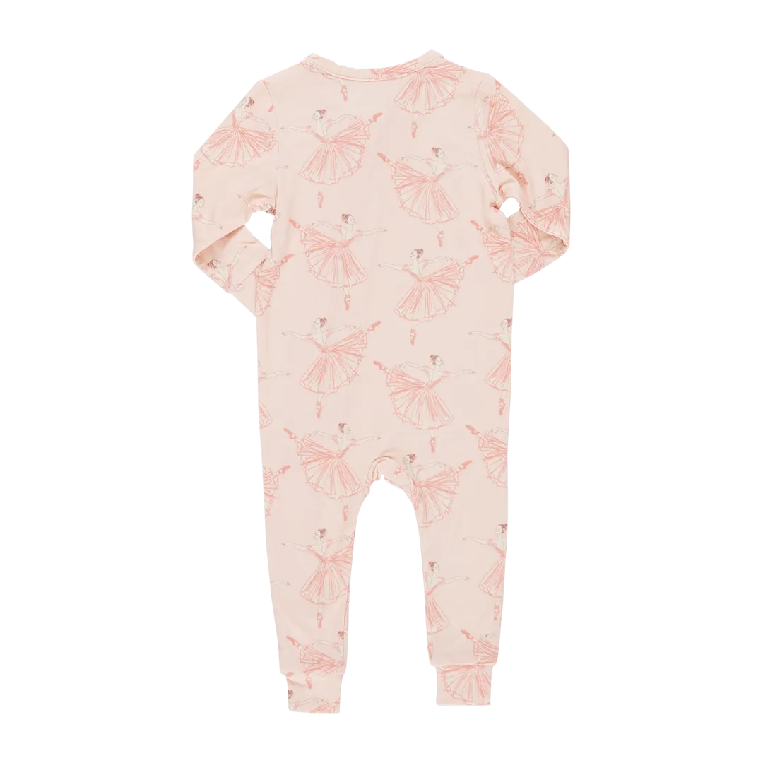 Pink Chicken Baby Girls Ruffle Bamboo Romper - Pink Ballerinas