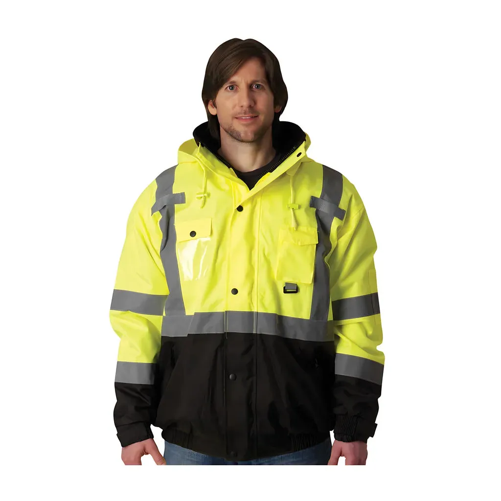 PIP 333-1770-LY/3X ANSI Type R Class 3 Rip Stop Premium Plus Bomber Jacket with Zip-Out Fleece Liner and "D" Ring Access