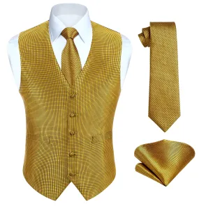 Plaid 3pc Suit Vest Set - GOLD-NEW