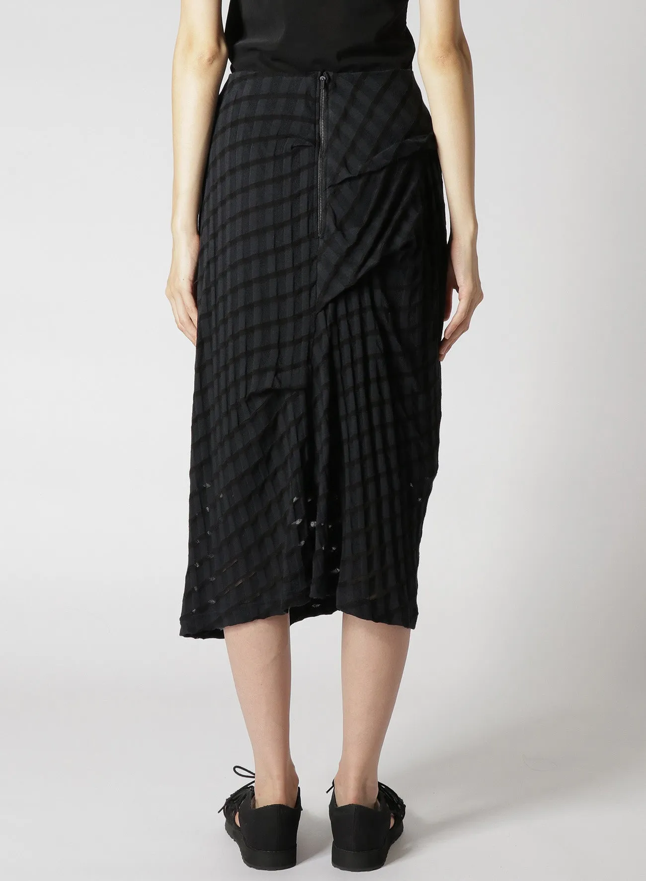 PLAID JERSEY PLEATED SKIRT