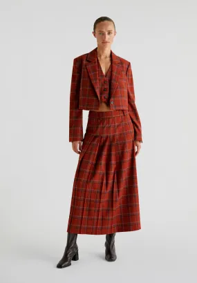 PLEATED CHECKED MIDI SKIRT