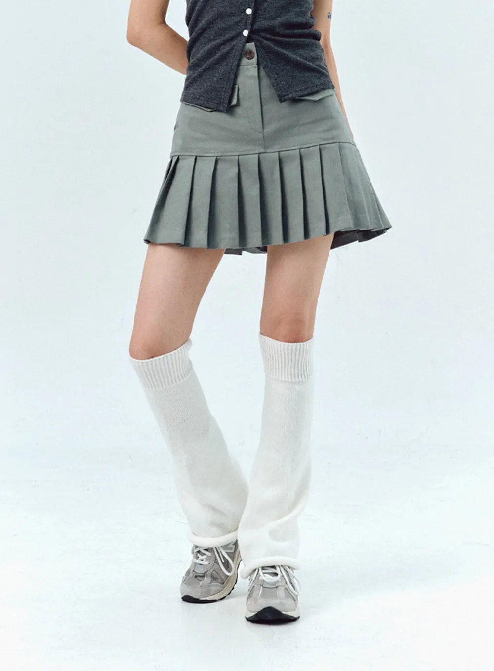 Pleated Cotton Mini Skirt IG303