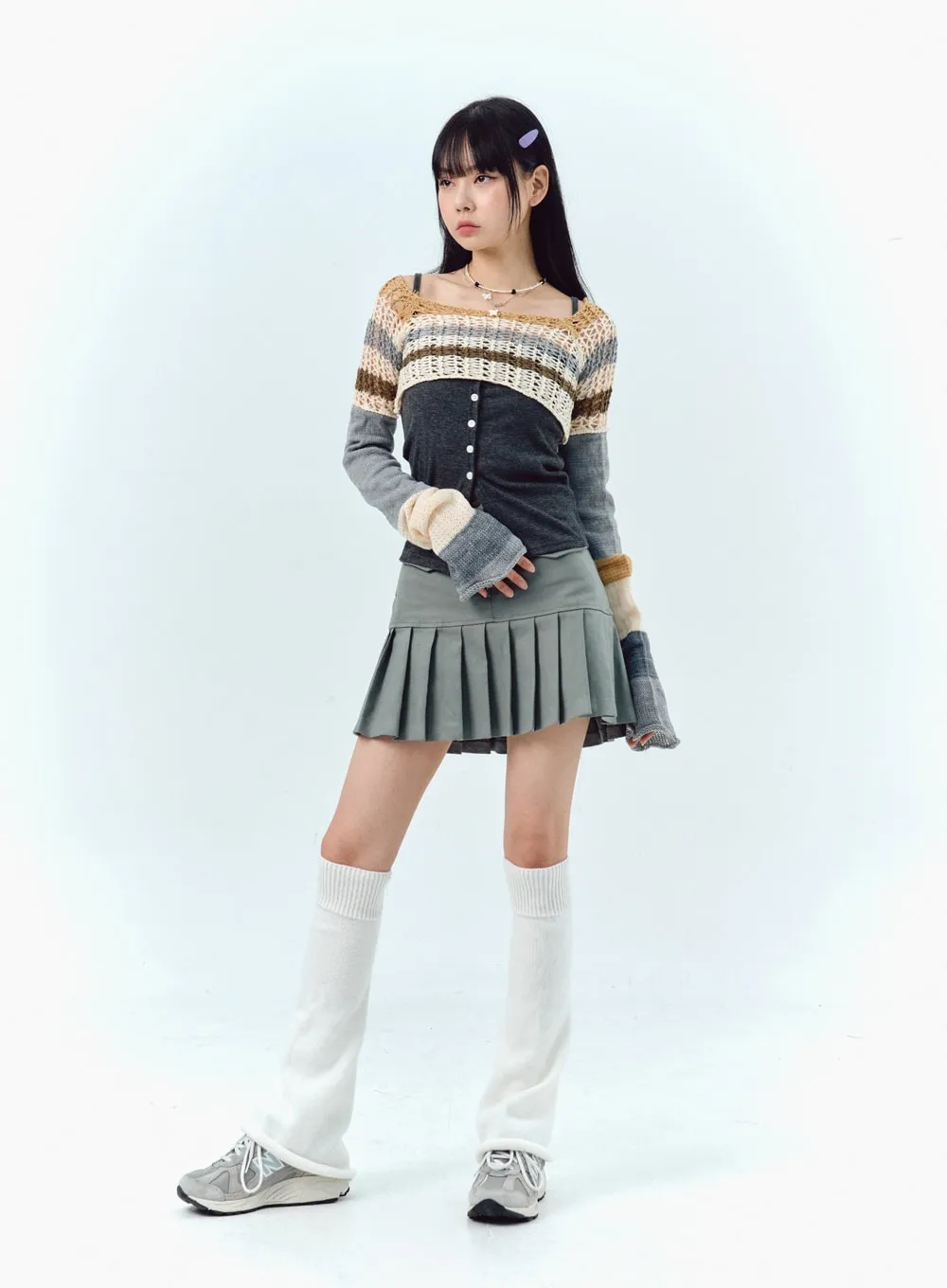 Pleated Cotton Mini Skirt IG303